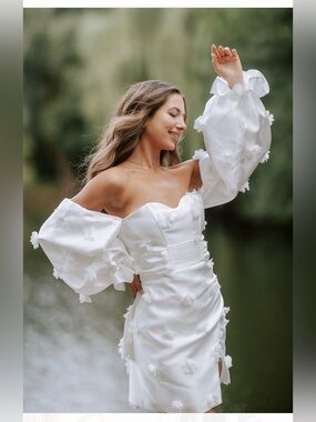 ASOS Luxe Puff Sleeve Off Shoulder White Floral Mini Cocktail Dress Size 4 NWT